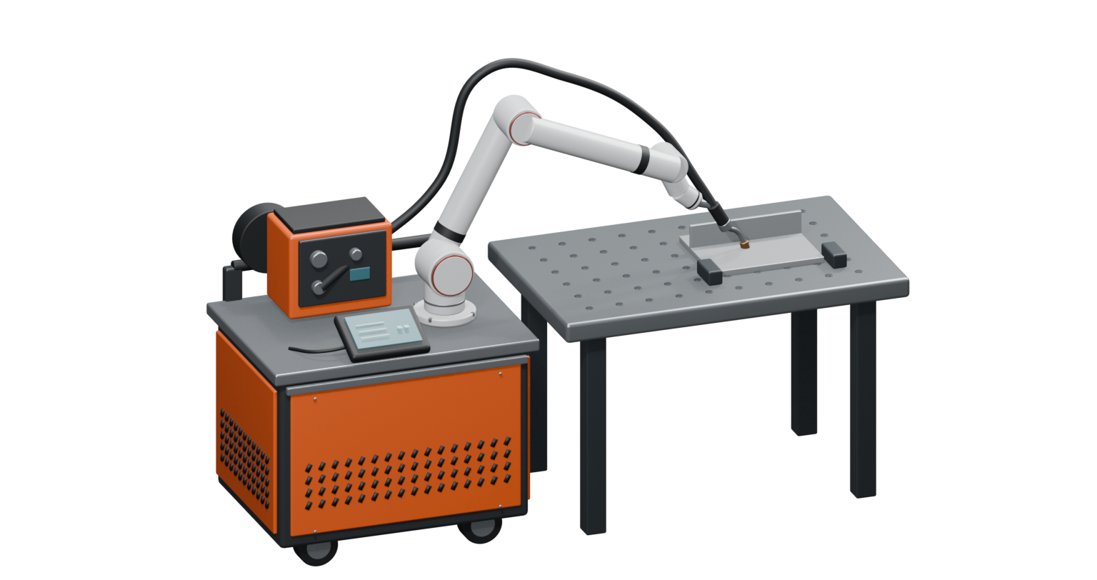 Комплект со сварочным коботом, столом и пультом управления — 3D-визуализация